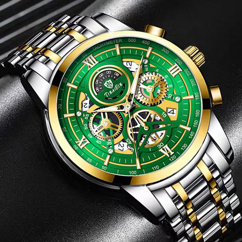 TINAIBINE New Multifunctional Luxury Men'S Watch, Equipped with Original Swiss Movement, Featuring Dual Calendar, Mechanical Style, Sapphire Crystal, Stainless Steel Strap, and Luminous Waterproof Design.