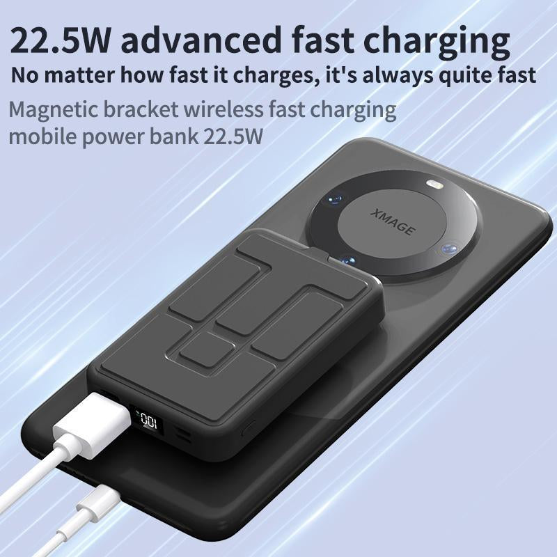 10000Mah Magnetic Power Bank,Foldable Wireless Portable Charger with LED Display,Fast Charging for Iphone 16/15/14/13/12 Pro/Pro Max/Plus, Compact Silicone