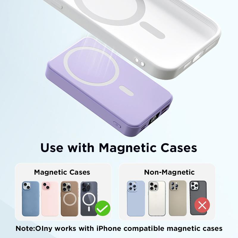 10000Mah Magnetic Power Bank,Foldable Wireless Portable Charger with LED Display,Fast Charging for Iphone 16/15/14/13/12 Pro/Pro Max/Plus, Compact Silicone