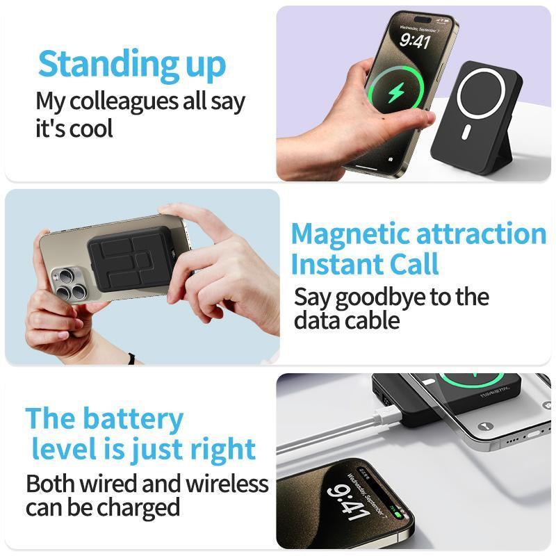 10000Mah Magnetic Power Bank,Foldable Wireless Portable Charger with LED Display,Fast Charging for Iphone 16/15/14/13/12 Pro/Pro Max/Plus, Compact Silicone