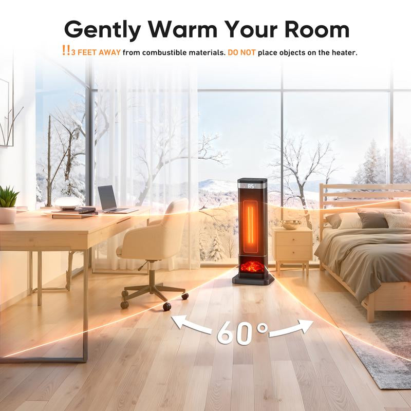 Space Heater for Indoor Use, 23Inch Portable Heater with Remote and Thermostat,7 Light Modes, 70°Oscillation, 12H Timer, up to 95°F, Tip-Over Protection,New Black